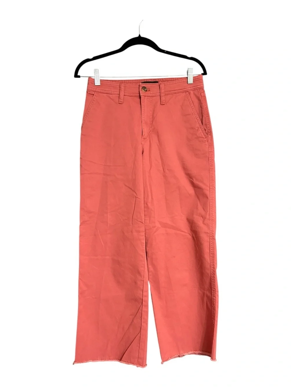 Banana Republic Wide-Leg High-Rise Cropped Pants Size 0 Coral Pink Raw Hem